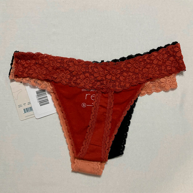 Comfort By Real Pack 3Pc Thong Lace Multicolor S