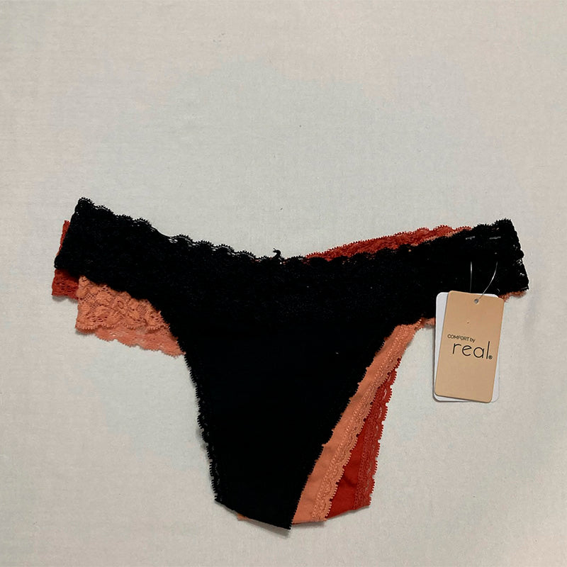 Comfort By Real Pack 3Pc Thong Lace Multicolor S