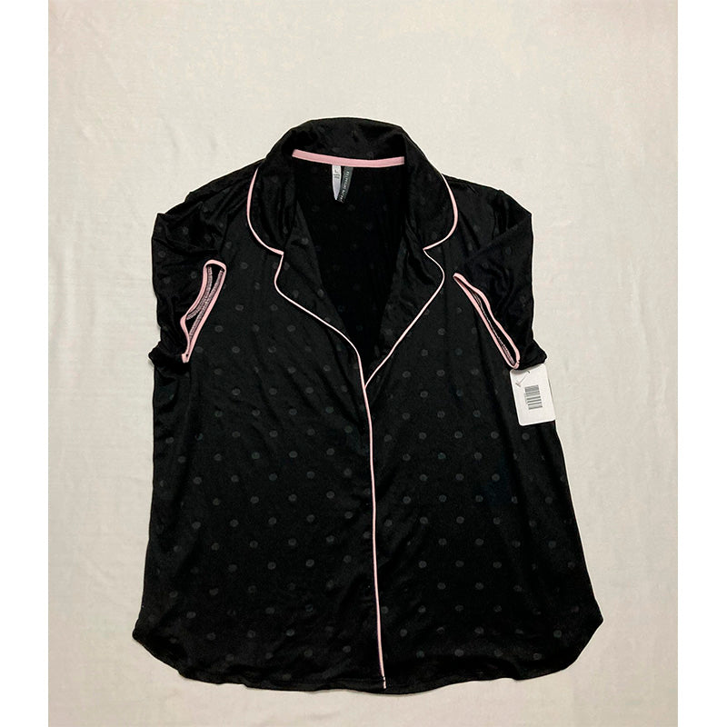 Jacklyn Intimates Pajama Top Notch Collar Black/Pink L