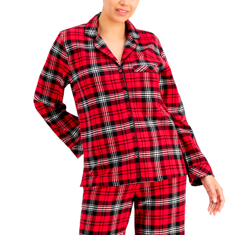 Charter Club Printed Cotton Flannel Pajama Top M