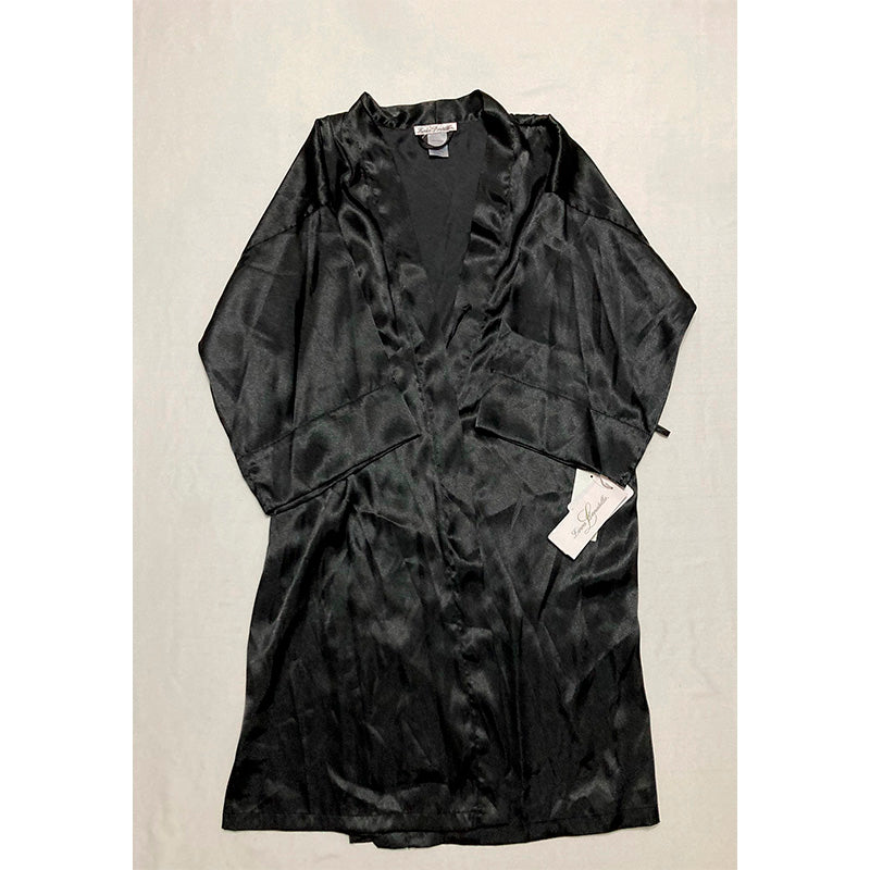 NWD Linea Donatella Short Satin Wrap Robe Black M