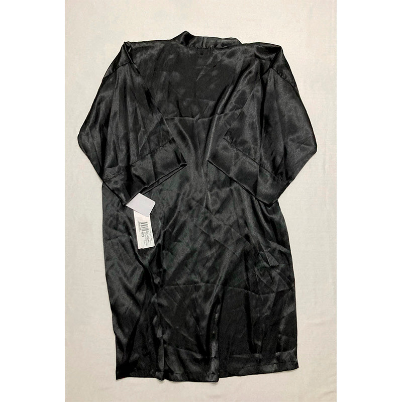 NWD Linea Donatella Short Satin Wrap Robe Black M
