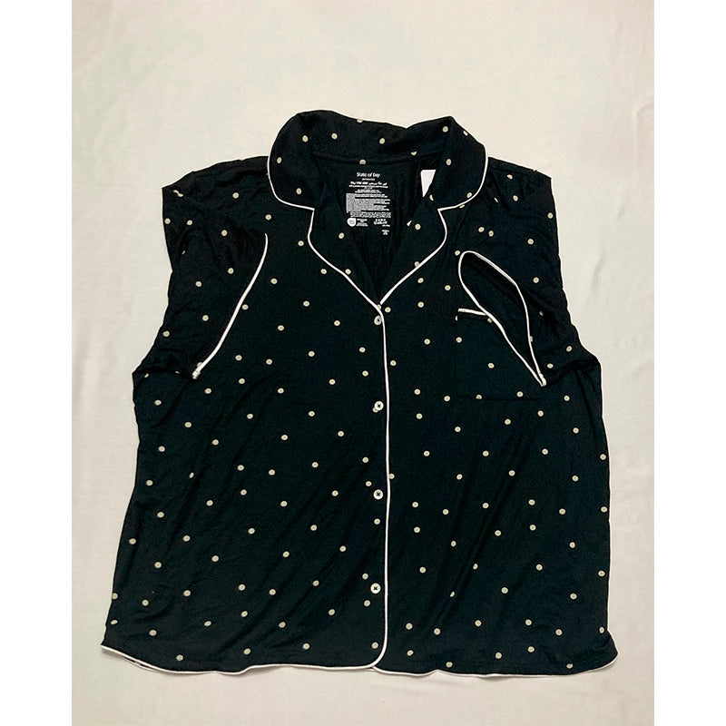 State of day Only Pajama top notch collar Polka Dot Black 2XL