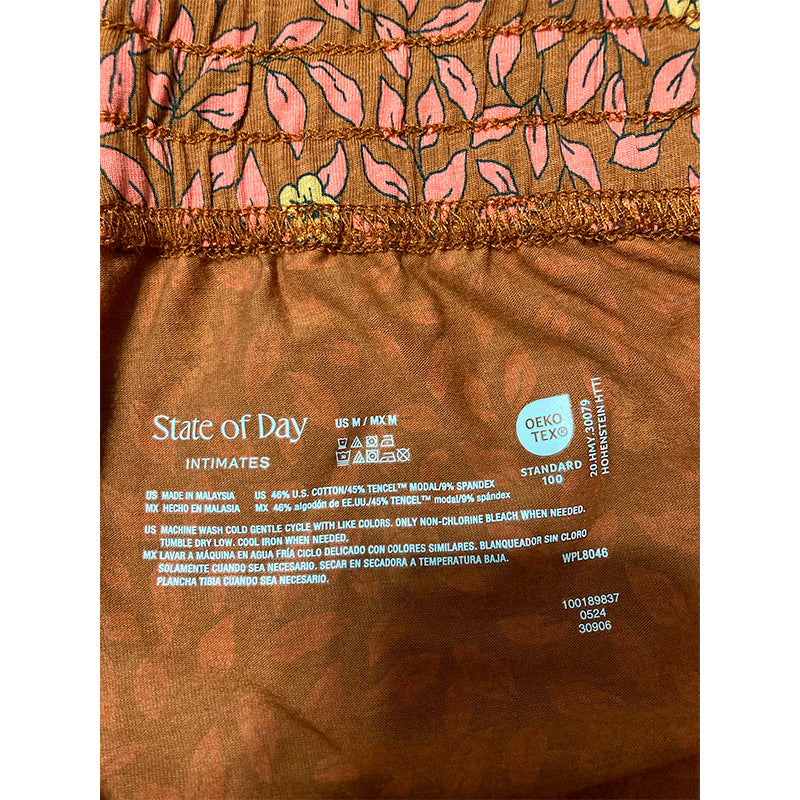 State Of Day Only Pajama Pants Waistband Orange Floral M