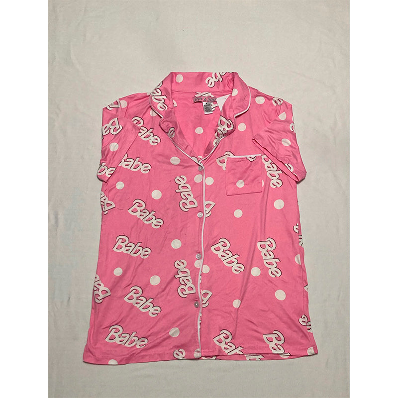 Pajama Set Babe Notch Collar Pink M