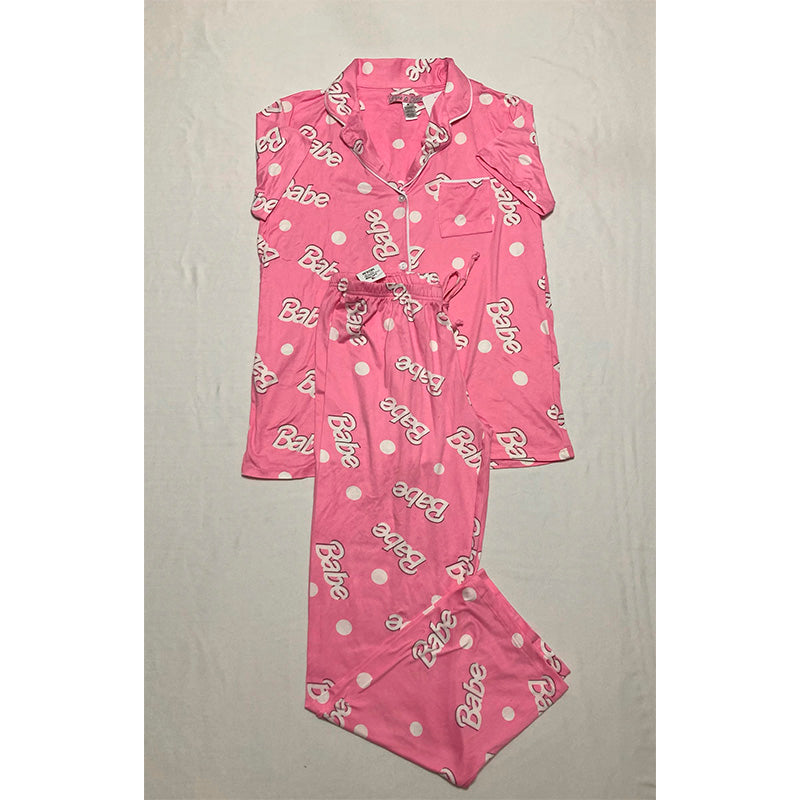 Pajama Set Babe Notch Collar Pink M