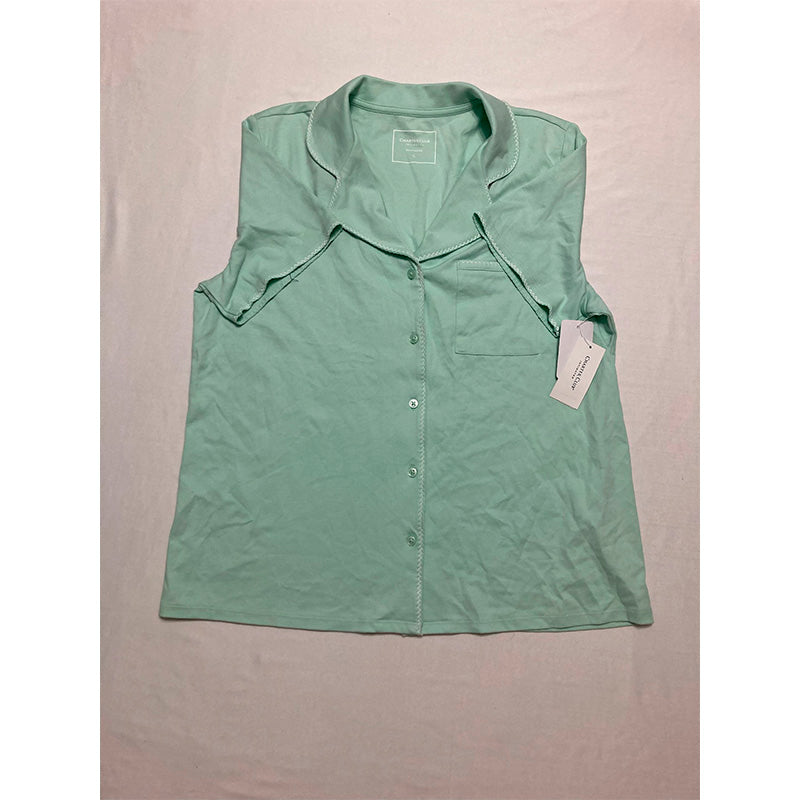 Charter Club Pajama Top Only Notch Collar Green L