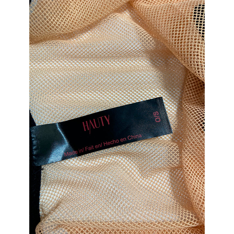 NWD Sexy Lingerie Mesh and applique teddy Nude/Black One Size