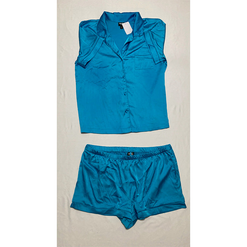 INC 2 Piece Pajama Set Notch Collar Blue XL
