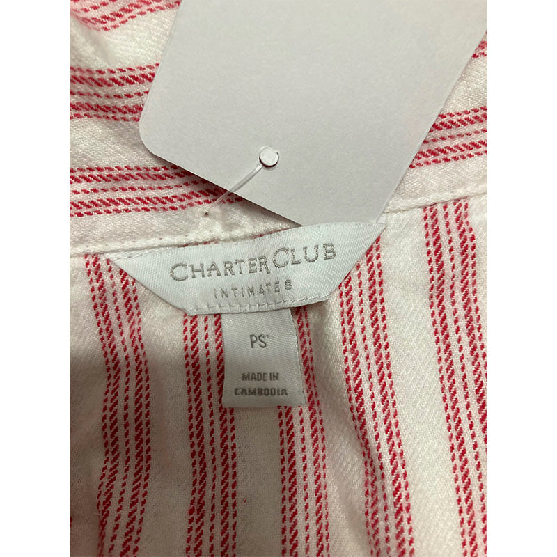 Charter Club Pajama Set Notch Collar Striped Red/White PS