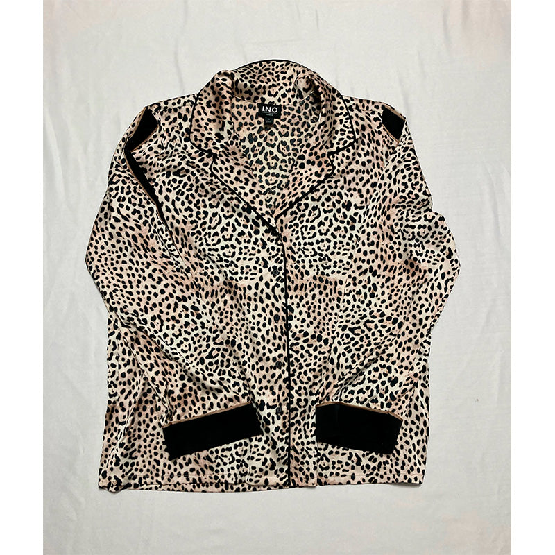 INC Only Pajama Top Notch Collar Animal Print S
