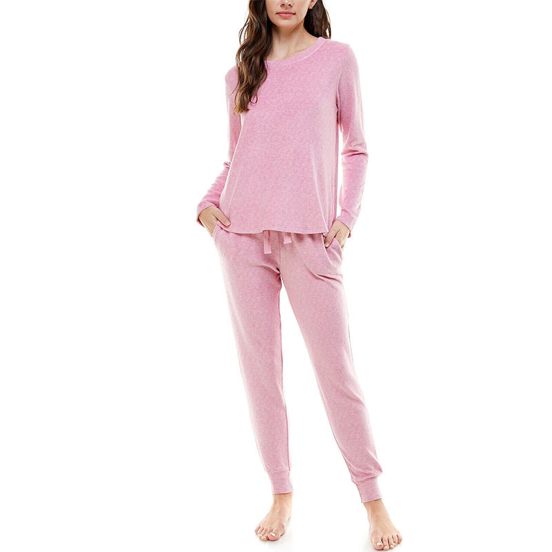 Roudelain Fleece Top & Jogger Pants Loungewear Set Pink M