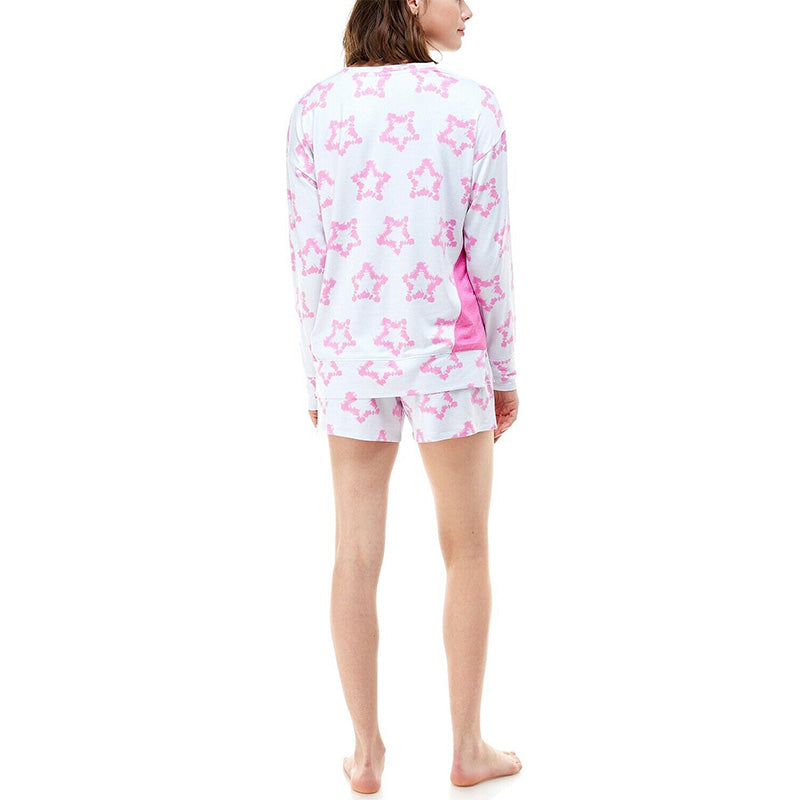 Roudelain Printed Sweatshirt & Shorts Loungewear Set Gray/Stars Pink L