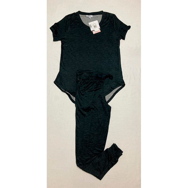 Roudelain Scoop Neck T-Shirt & Jogger Pants Pajama Set Black S