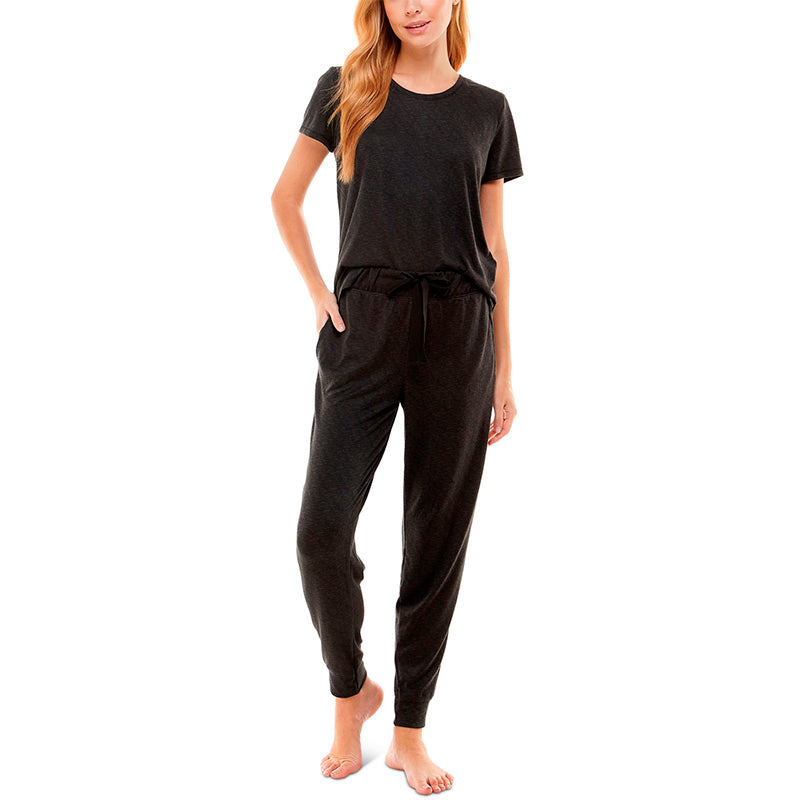 Roudelain Scoop Neck T-Shirt & Jogger Pants Pajama Set Black S