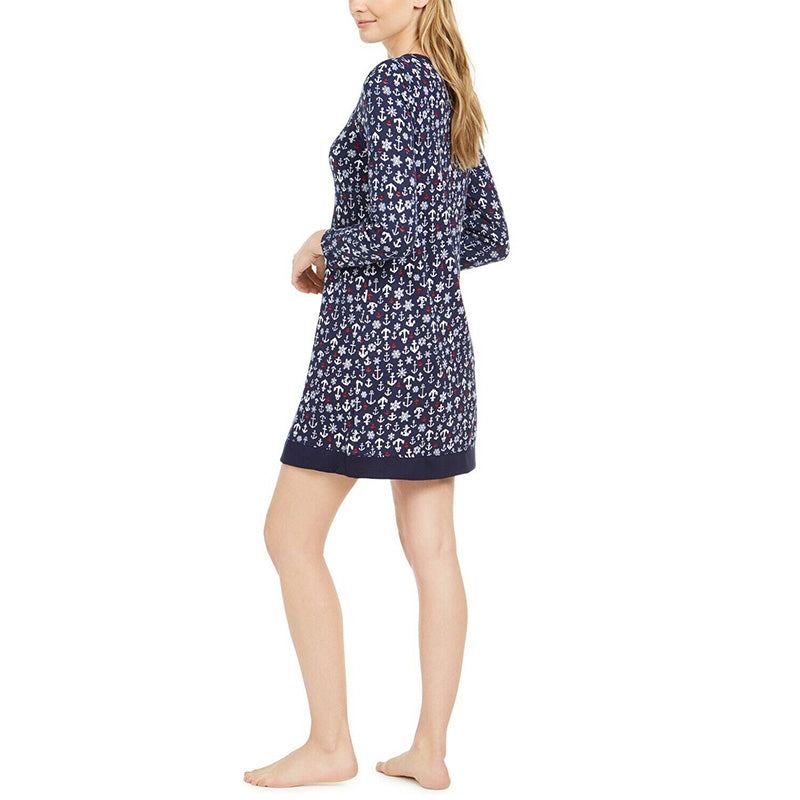 Nautica Women's Long Sleeve Sleepshirt Nightgown Navy L