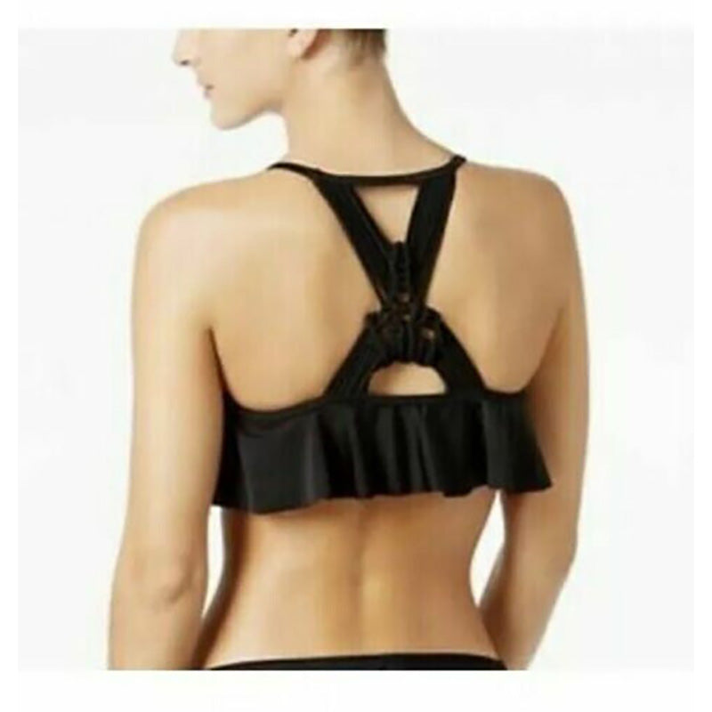 California Waves Tribal Print Flounce Bikini Top Black XS
