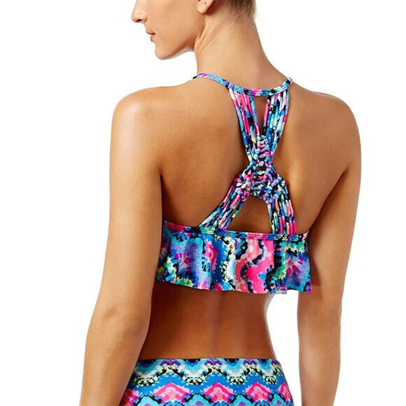 California Waves Rainbow Radio Flounced Bikini Top Multicolor S
