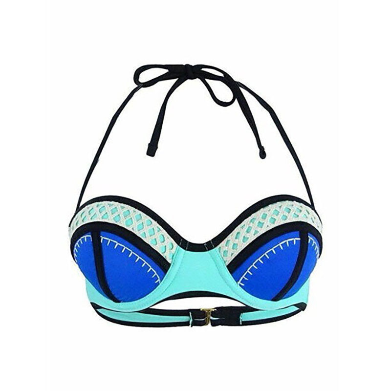 California Waves Juniors Crochet Trim Push-Up Underwire Bikini Top Blue L