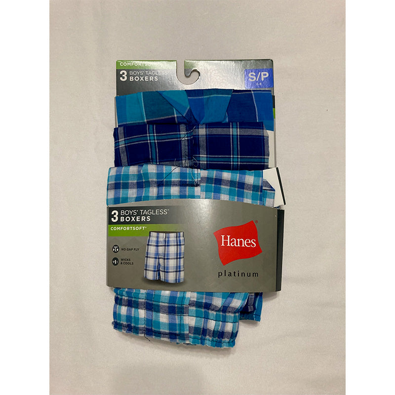 Hanes Boys Underwear 3 Pack Platinum Comfort Soft Plaid Boxers S