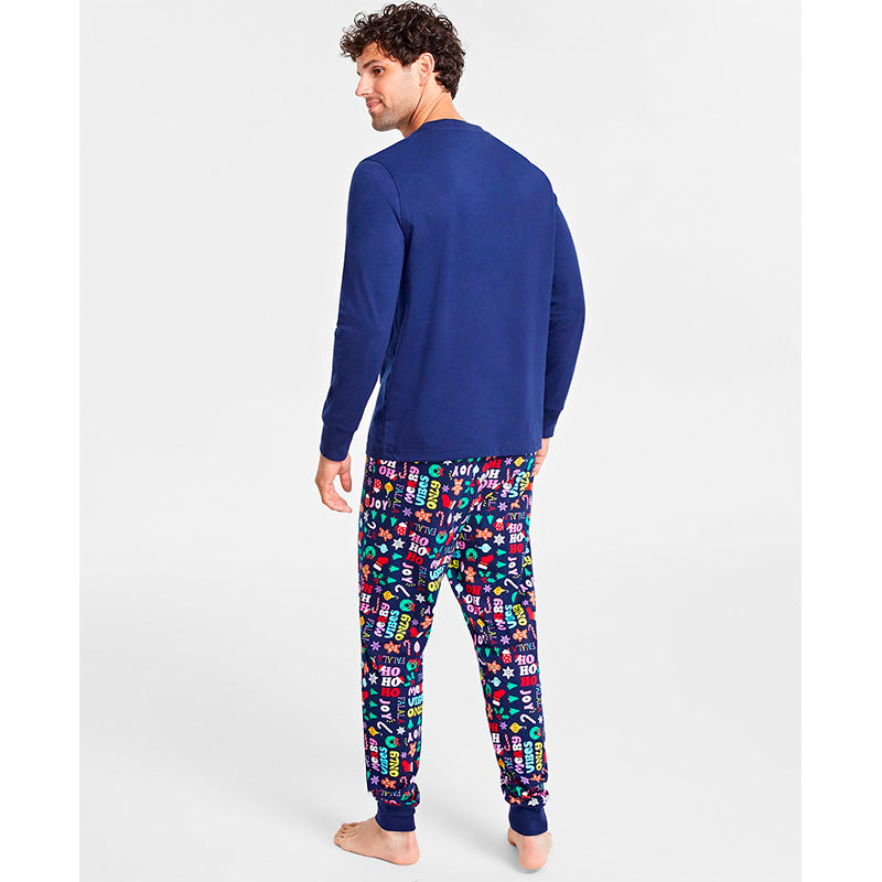 Family Pajamas Men's Holiday Toss Pajamas Set Navy Men L