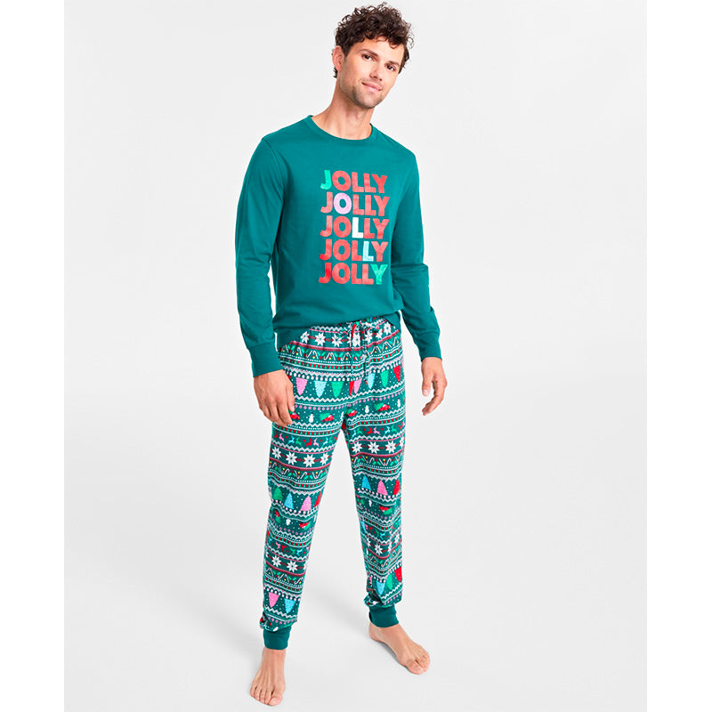 Family Pajamas Men's Mix It Jolly Fair Pajamas Set Green XL