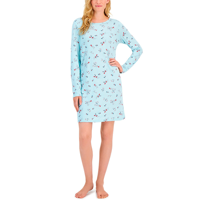 Charter Club Printed Long-Sleeve Sleepshirt Cardinal
