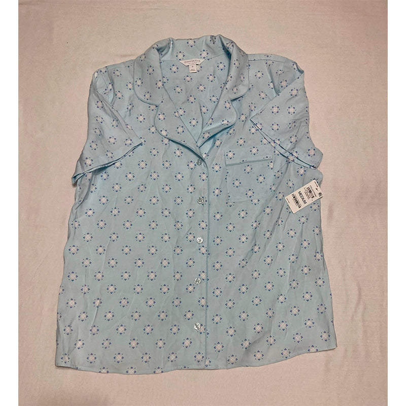 Charter Club Pajama Set Notch Collar Blue Sky M