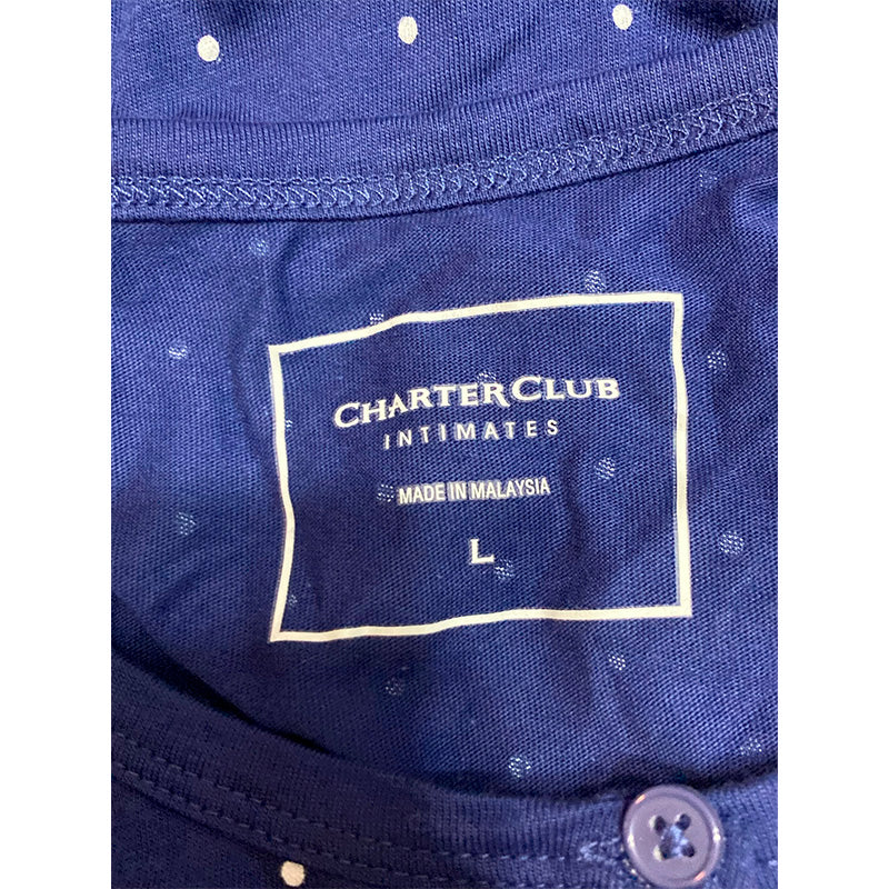 Charter Club Pajama Set Long Sleeve Navy Dot L