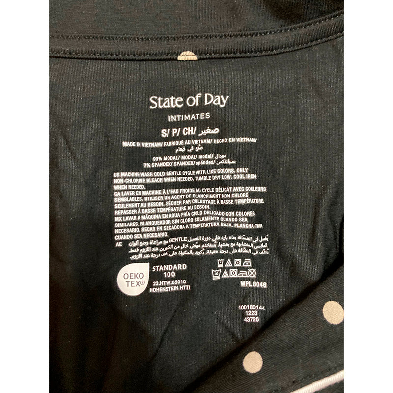 State Of Day Pajama Set Short Notch Collar Black Dot S