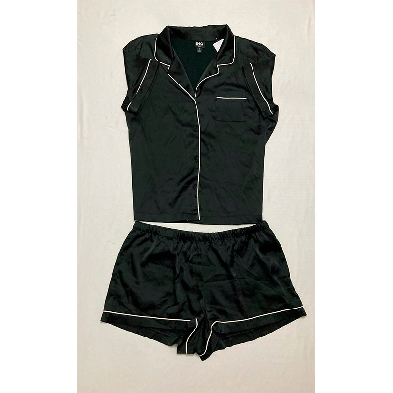 INC Pajama Set Notch Collar Short Black XL