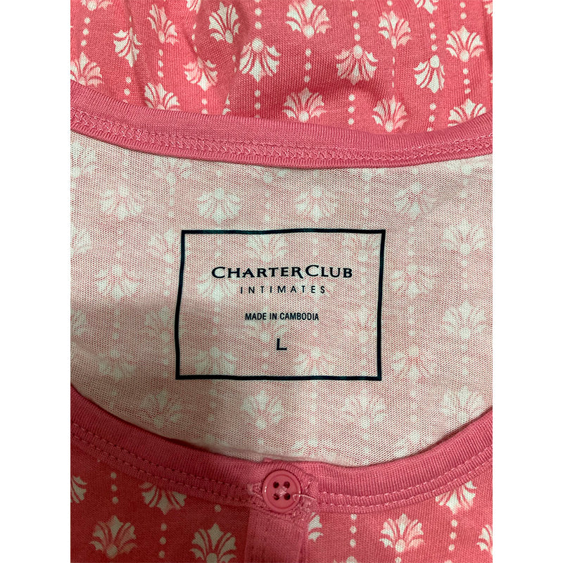 Charter Club Pajama Set Round Neck Geo Shell Pink L