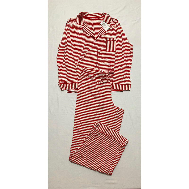 State Of Day Pajama Set Notch Collar Red Striped L