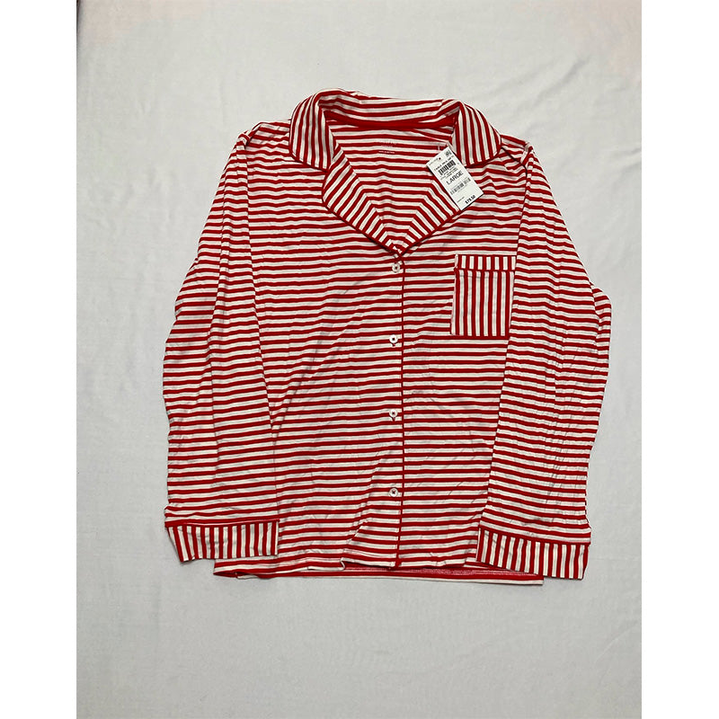 State Of Day Pajama Set Notch Collar Red Striped L