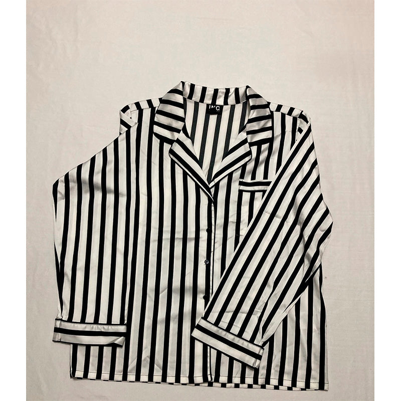 INC Pajama Set 2 Piece Pants & Top Striped Black&White M