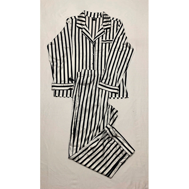 INC Pajama Set 2 Piece Pants & Top Striped Black&White M