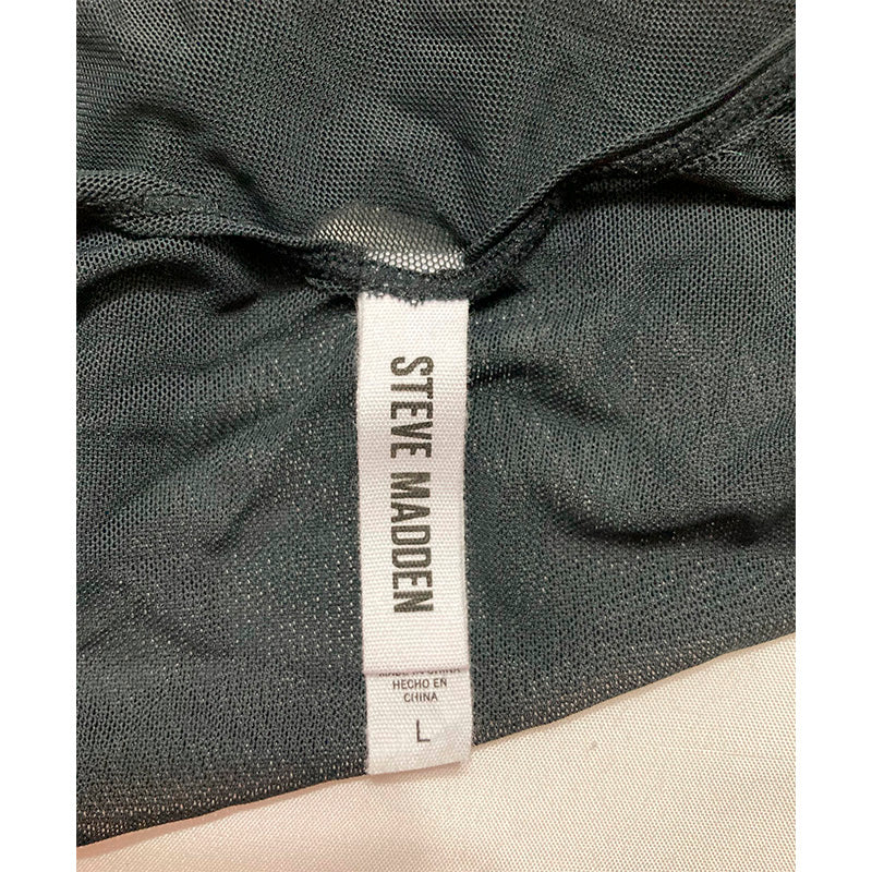 Steve Madden Sheer Mesh Thong Bodysuit Black L