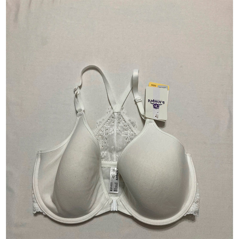 b.tempt'd Inspired Eyelet Front Close Racerback T-Shirt Bra White 32DD