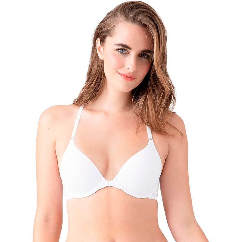 b.tempt'd Inspired Eyelet Front Close Racerback T-Shirt Bra White 32DD