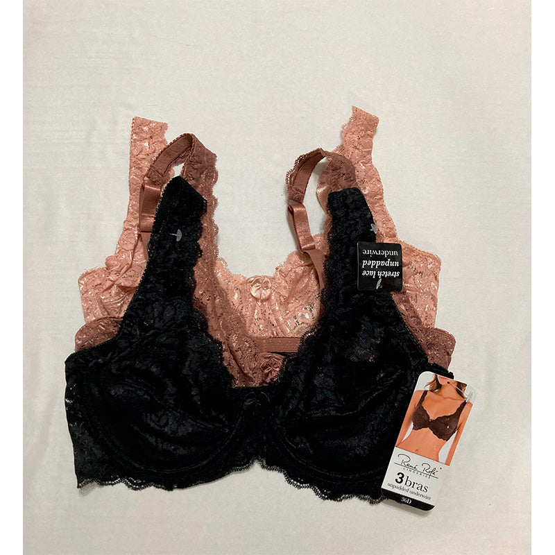 Rene Rofe Unpadded Underwire Bra Pack 3Pc Multicolor 36D