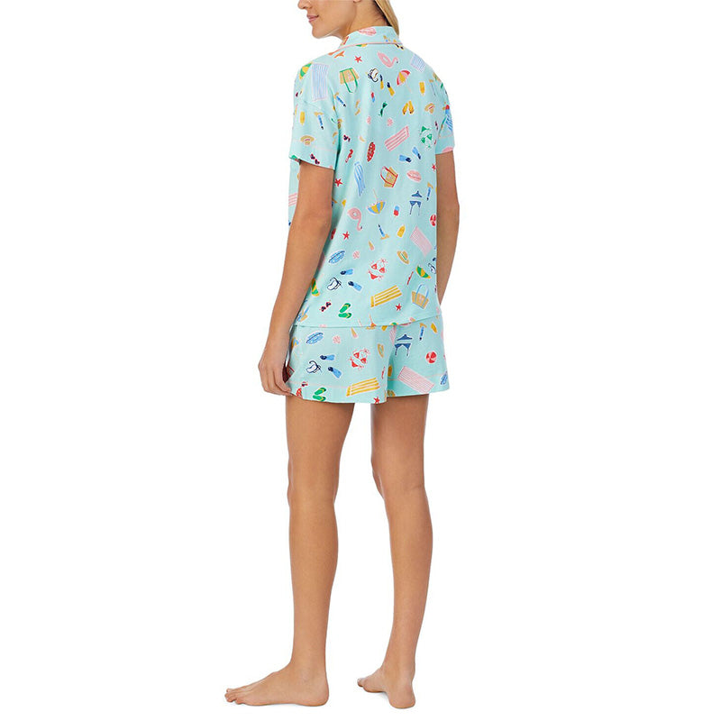 Cuddl Duds Notch Collar Boxer Shorts Pajama Set Blue M