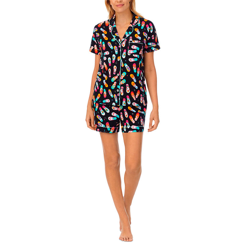 Cuddl Duds Notch Collar Boxer Shorts Pajama Set Multicolor M