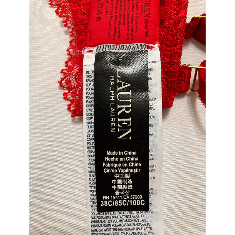 Ralph Lauren Bralette Adjustable Straps Red 38C