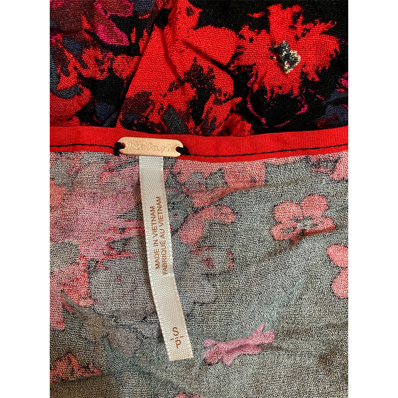 Free People Venice Top Front Tie Long Bell Sleeves V-Neck Night Red S