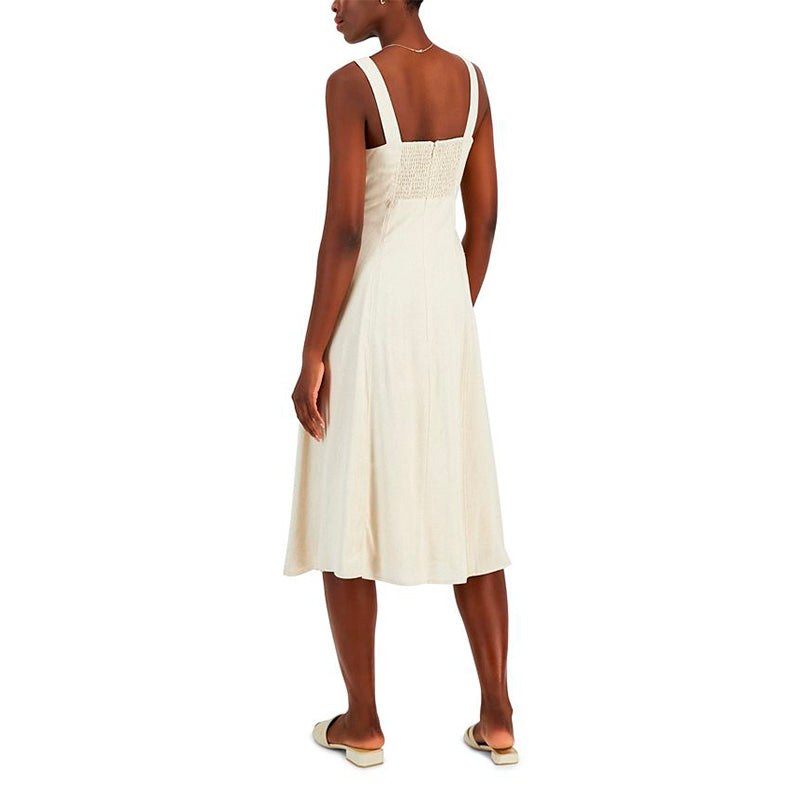 And Now This Linen-Blend Seamed Midi Dress Tan S