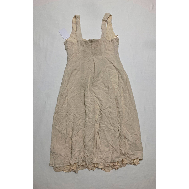 And Now This Linen-Blend Seamed Midi Dress Tan S
