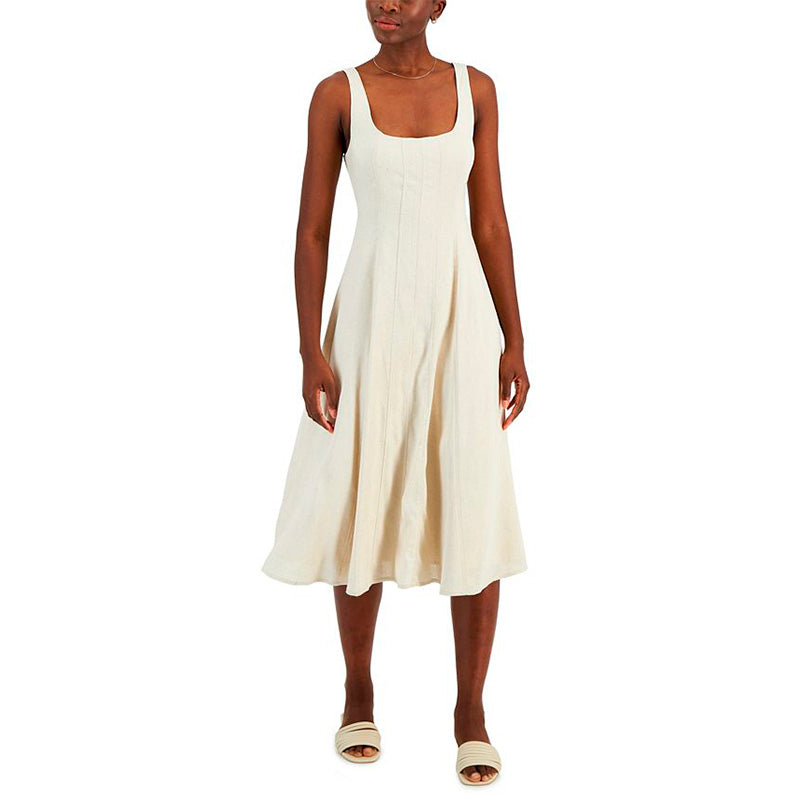 And Now This Linen-Blend Seamed Midi Dress Tan S