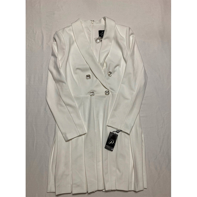 Adrianna Papell Crystal Button Ivory Tuxedo Mini Dress Ivory 12