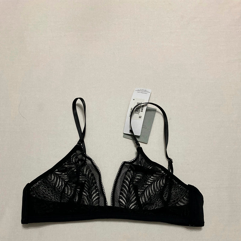 Calvin Klein Minimalist Micro Lace Unlined Triangle Bra Black M