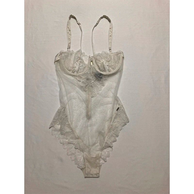 Calvin Klein Lace & Tulle Bodysuit White M